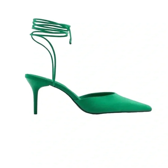 ZARA | Women’s Green Lace-up Fabric Heels Size 9.5 (EU 40) - Picture 1 of 6